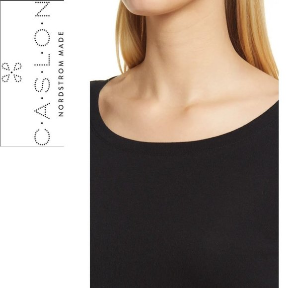 NEW Ballet Neck Cotton & Modal Knit Elbow Sleeve Tee CASLON® Black Small - Picture 4 of 7